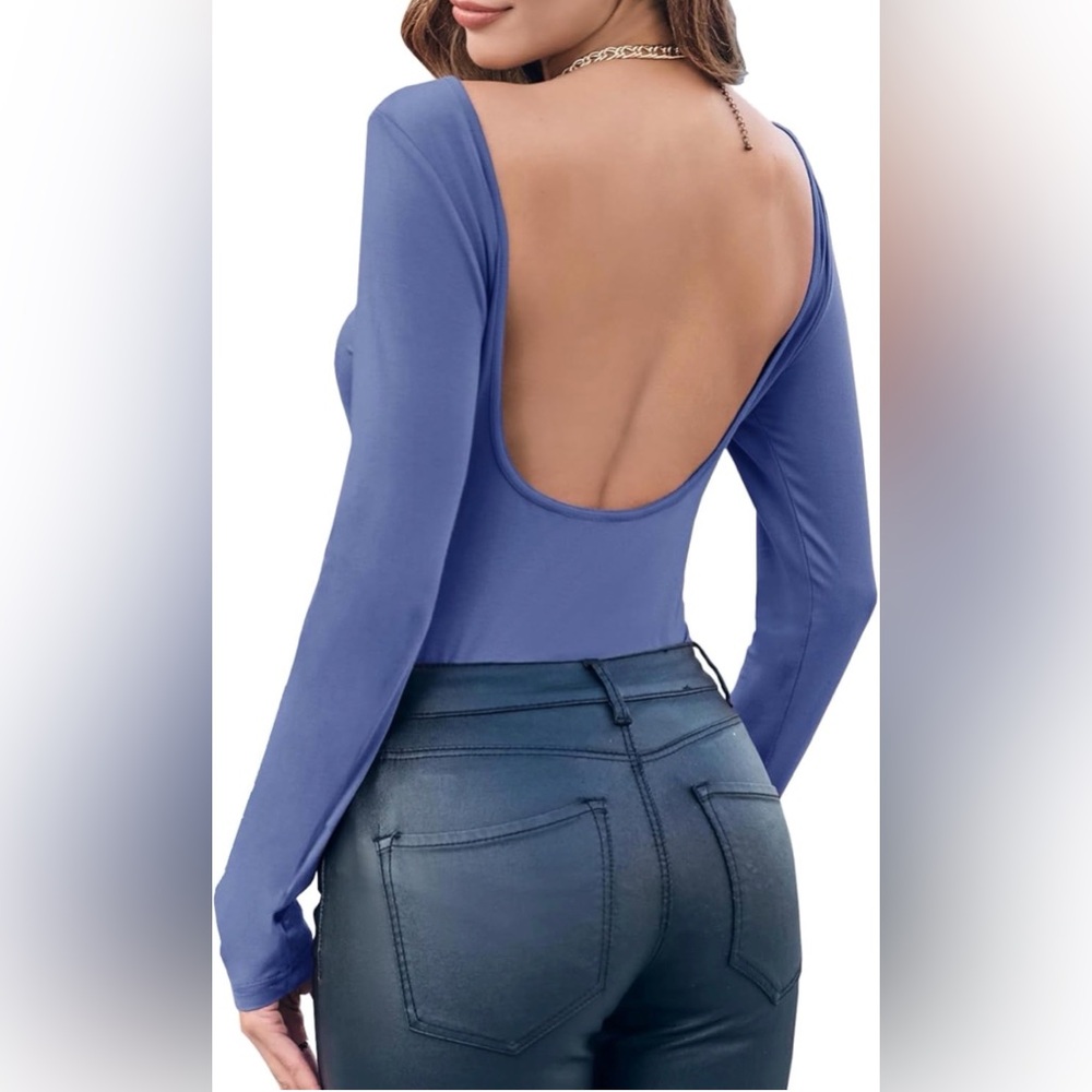 Elegant Blue Open-Back Women's Top